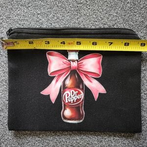Brand New Black Dr Pepper Zipper Pouch with Pink Bow
